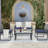 4 Gray Patio Furniture With Blue Cushions And Wood Table For Outdoor Balcony Porch Garden Backyard Lawn, American Design, Weather Frame, Water Cushions, Seats 4 - Piece Table, Lawn