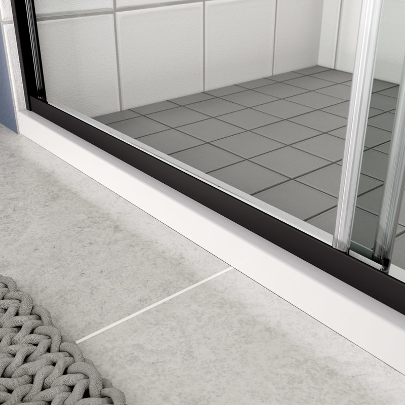 Porte de douche coulissante Bypass, 50 à 54 po x 70 po, verre trempé de 1/4 po, noir mat, rail, poignée en acier inoxydable, fuite, coulissement lisse, finition noire à assemblage rapide, matériaux de qualité, installation simple