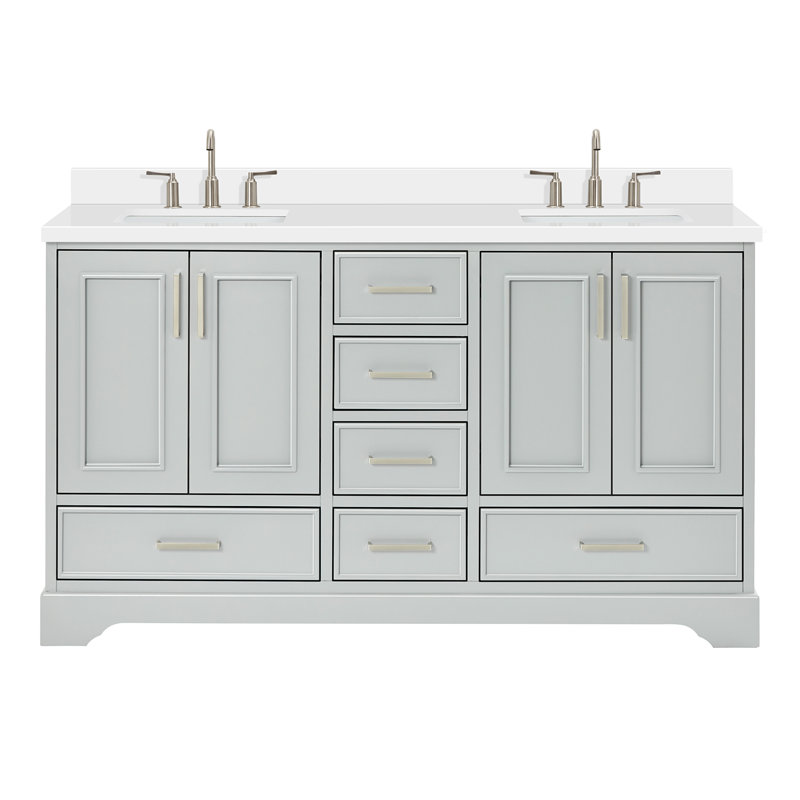 Meuble-lavabo double avec plateau Abshire 61, Gris