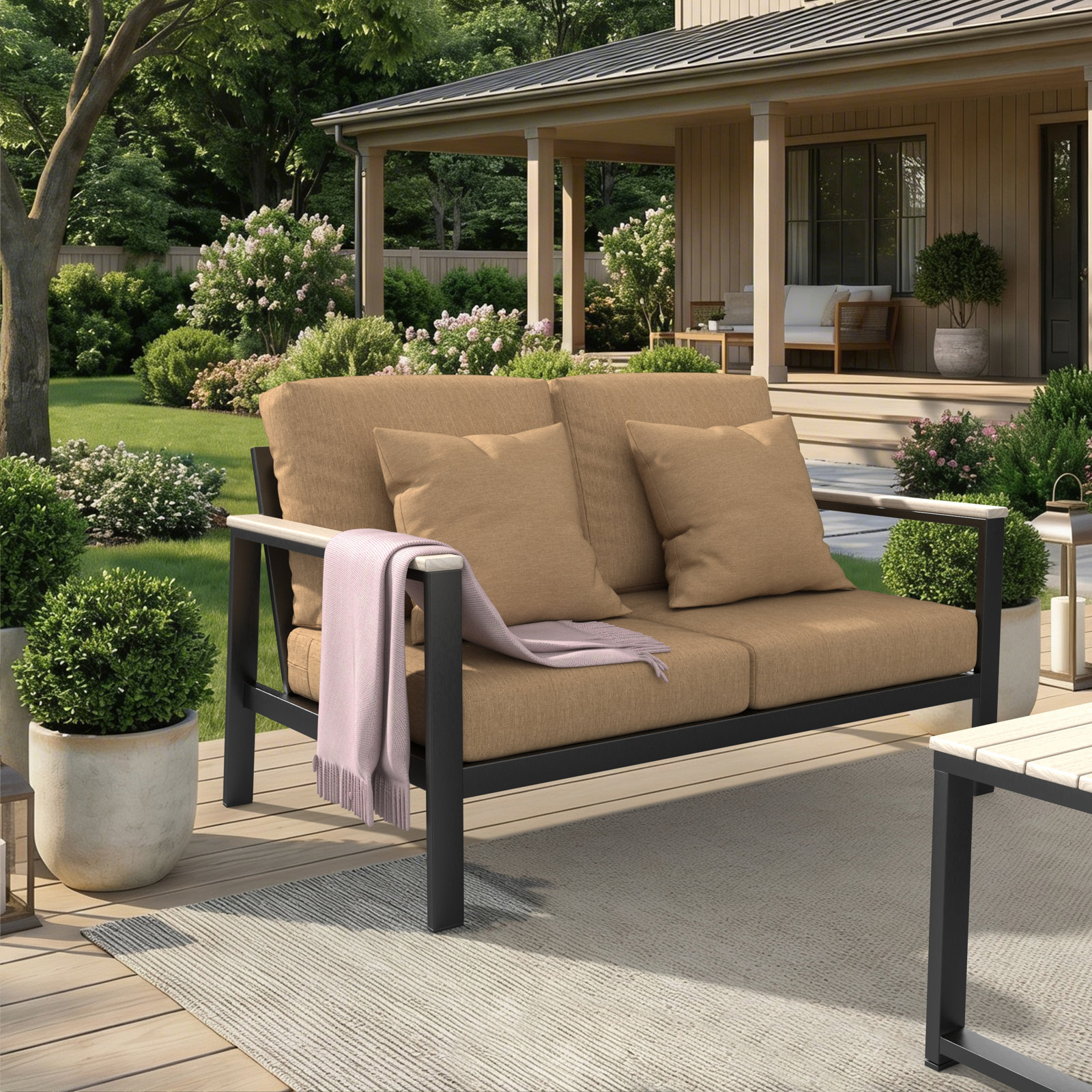 Townsend 55" Sunbrella® Patio Loveseat, Cast Silver Sunbrella®, None