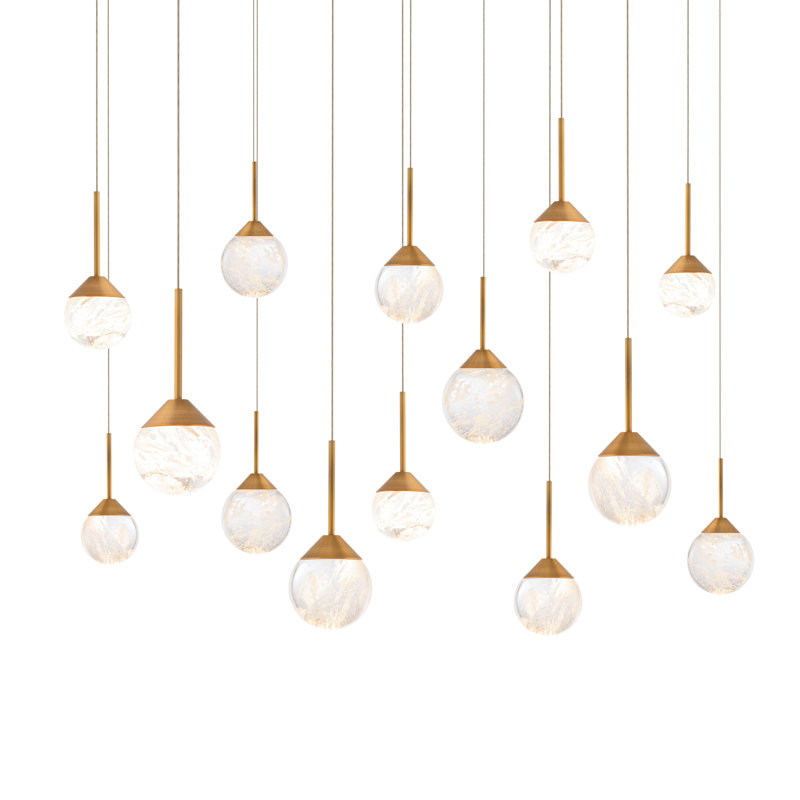 Aged Brass 14-Light LED Crystal Globe Pendant