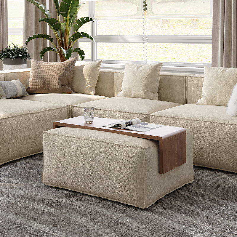 Table modulaire, panneau de fibres à densité moyenne, placage de noyer