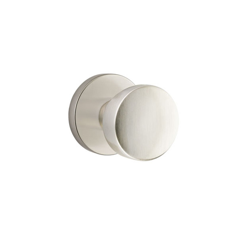 Ensemble de boutons d'intimité Emtek avec rosette à disque et bouton Laurent, Nickel satiné