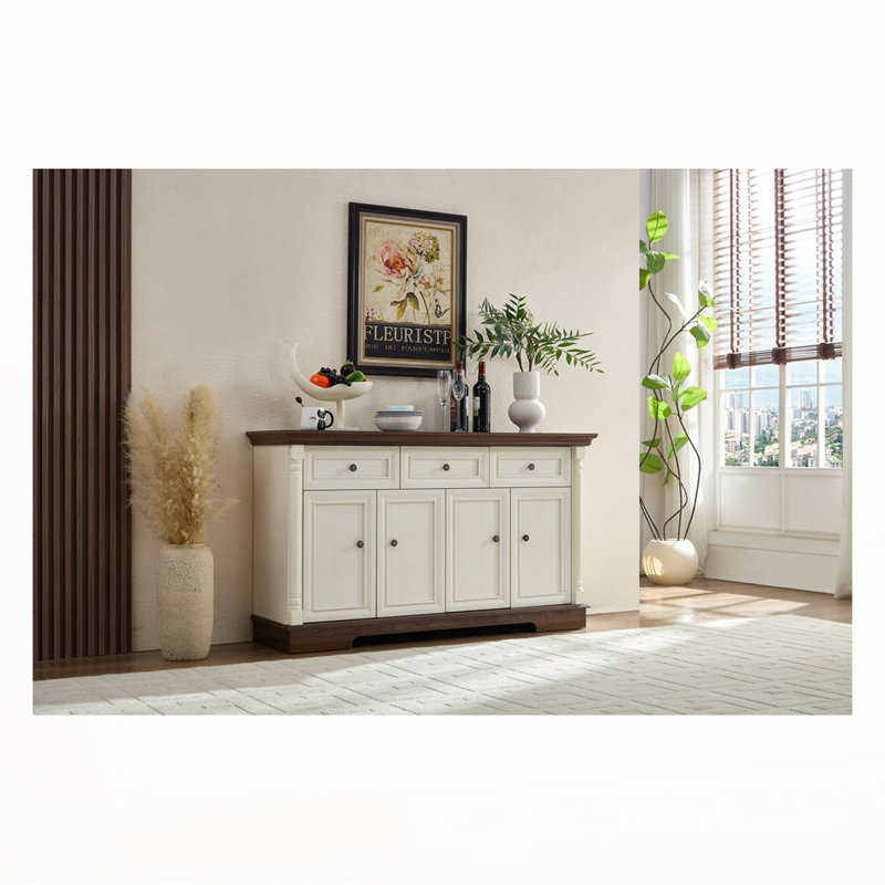 Armoire de rangement Farmhouse avec tiroirs et portes, Noyer/blanc