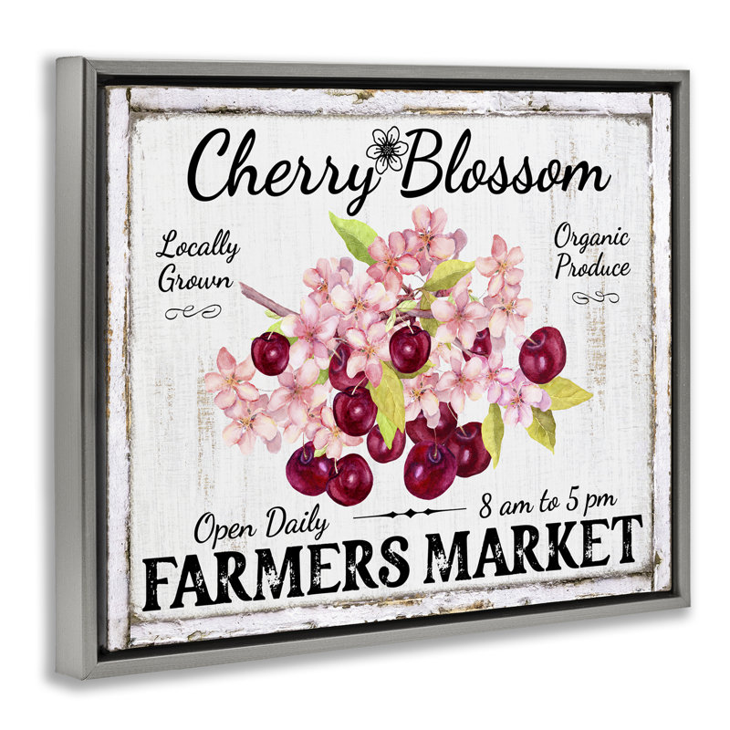 "Cherry Blossom Farmer's Market", art mural encadré flottant par Creatif Belle, Cadre flottant gris lustré, H 17 po x l 21 po