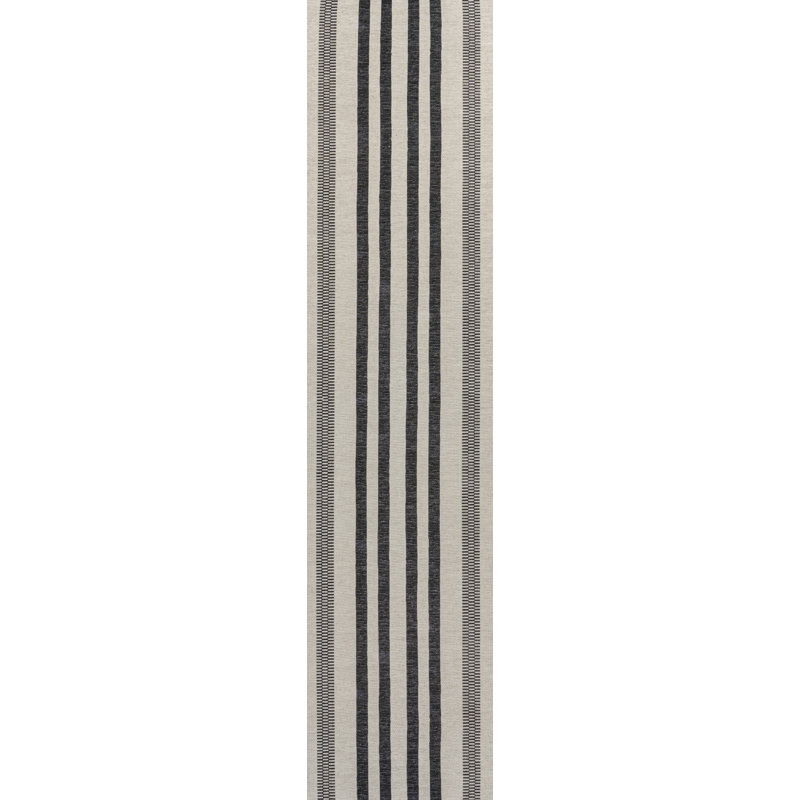 Elvin Geometric Striped Machine-Washable Ivory/Dark Gray Rug, Runner 2' x 8'