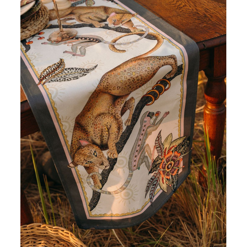 Monkey Tales Table Runner - Cotton, 138" L, Stone