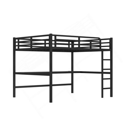 Grand lit mezzanine en métal avec prise de courant et éclairage DEL, peu encombrant, réduit le bruit, noir