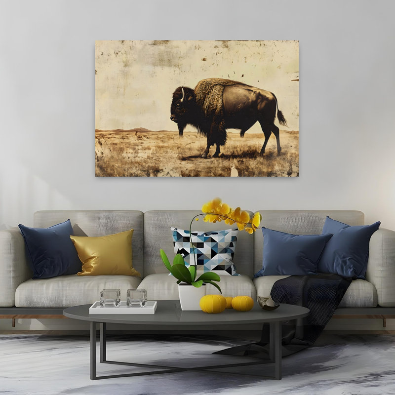 Impression d'art contemporain abstrait Lone Buffalo, H 40 po x l 60 po