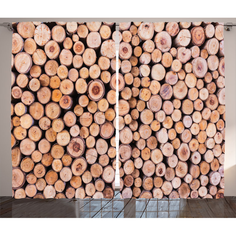 Wood Log Forest Tree Rustic Home Decor Graphic Print Semi-Sheer Rod Pocket Curtain Panels, 54" W x 84" L