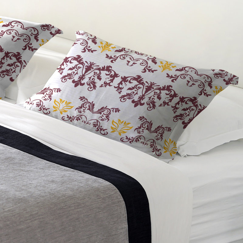Football Baroque Pattern Pillow Sham, King, Microfiber, White/Burgundy/Gold