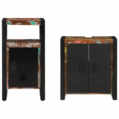 Bathroom Furniture Set 2 Pcs Soild Rough Mango Wood