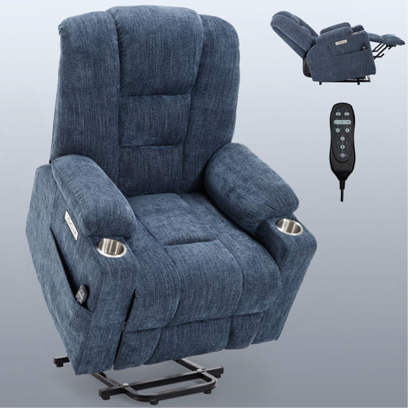 Power Lift Recliner Chair With Massage And Heat For Elderly, Overstuffed Wide Recliners, Heavy Duty Motion Mechanism With USB And Type C Ports, 2 Steel Cup Holders