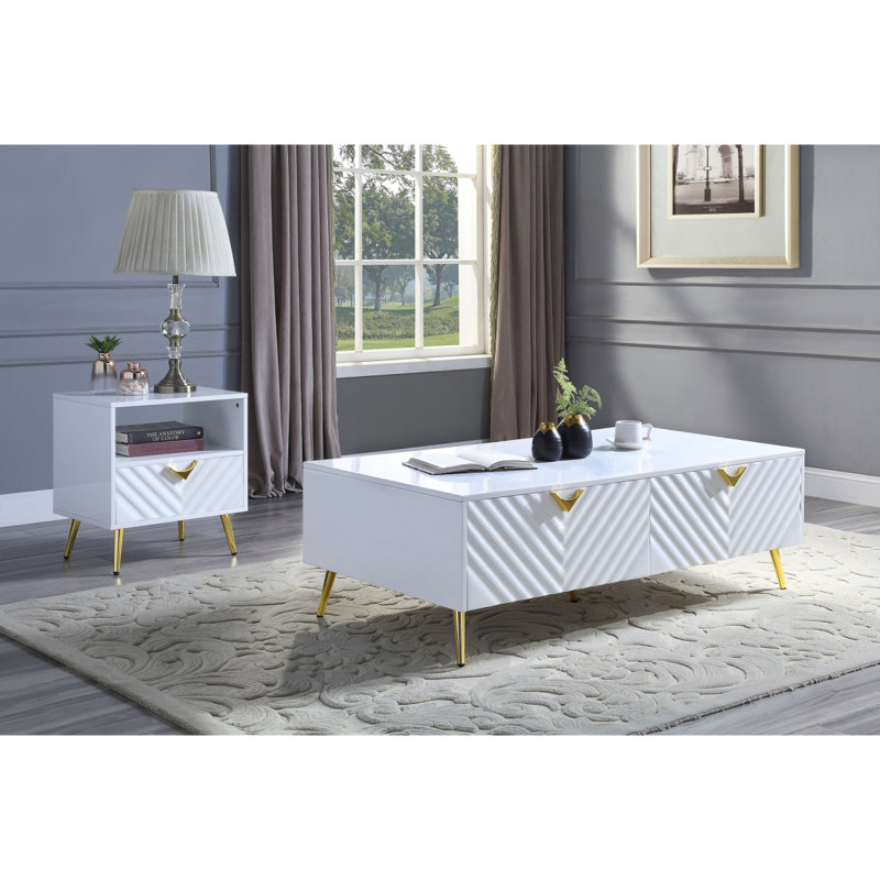 High Gloss End Table With Shelf