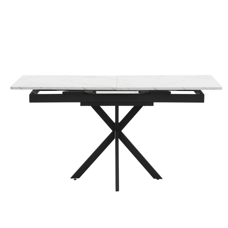 Extendable Dining Table Black With Grey Desktop, White
