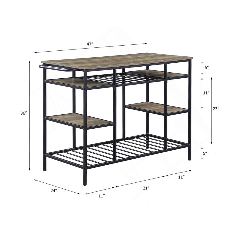 Lona Kitchen Island, Rustic Oak & Black Finish