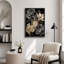 Bouteille de parfum noir doré avec des fleurs élégantes, images de chambre à coucher, impression sur toile encadrée-132064160-132064153