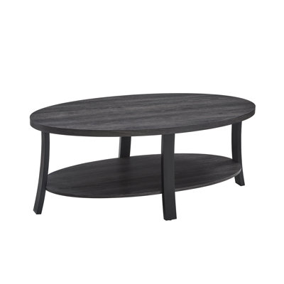 Oval Coffee Table In Charcoal, With Wood And Practical Shelf Contemporary Charcoal Style