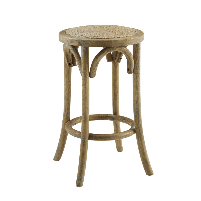 Ariyah Elm Wood and Rattan Woven Seat 24" Backless Stool