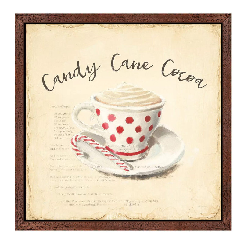 Creme De Noel Candy Cane by Emily Adams - Floater Frame Print on Canvas, Brown Framed