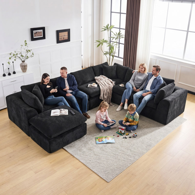 Boneless Balliet Upholstered Boneless Sofa Sectional, Black Chenille