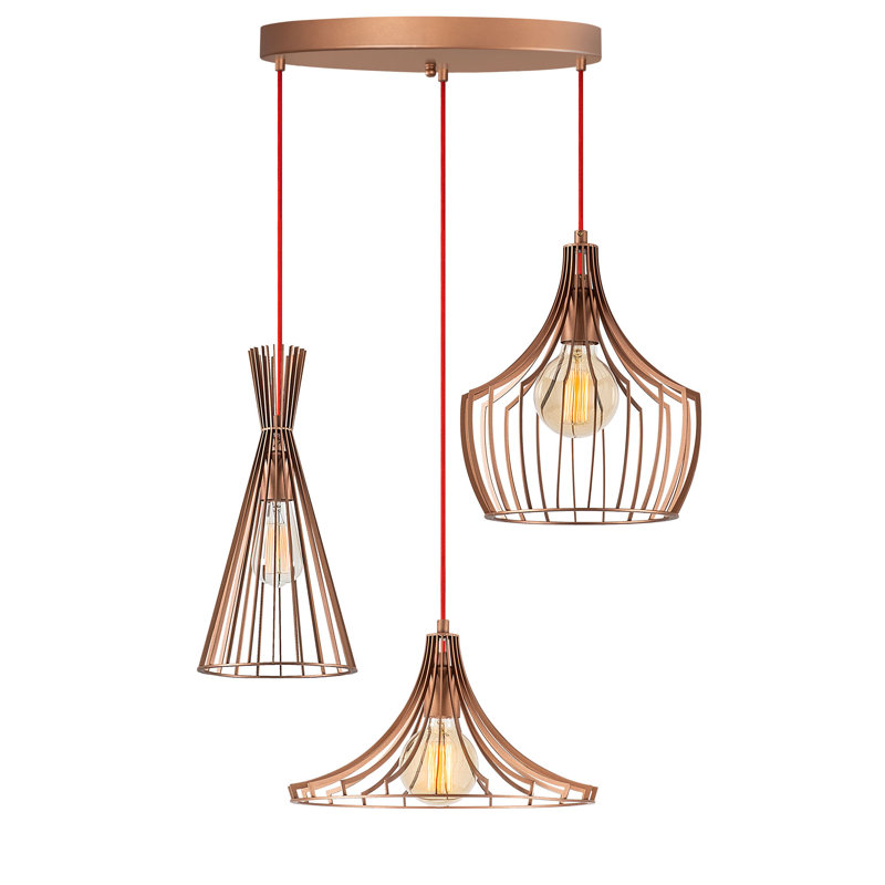 Gallego 3 - Light Cluster Geometric Pendant, Rose Gold