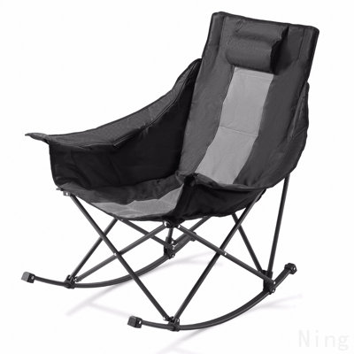 Heated Camping Chair, 3 Heating Settings, Large-Sized Padded Folding Rocker, Heavy Duty Outdoor Lawn Chairs With Pocket & Cupholder, Support 225lbs, Portable Heated Chair For Sports Winter Use