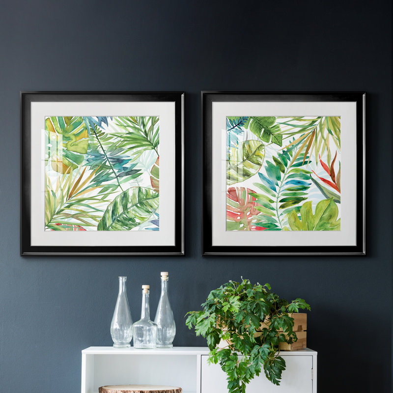 " Tropical Sketchbook I " 2 - Pieces, Black Framed Paper, 17.5" H x 35" W x 1.5" D, White