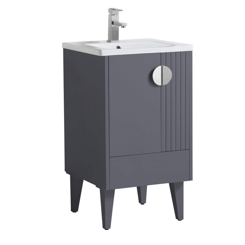 Ensemble de meuble-lavabo simple 20 po Saimah, Chrome poli, Gris roche