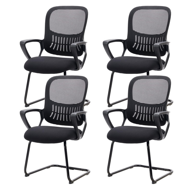 Home Office Desk Chair No Wheels Set Of 4, Ergonomic Executive Sled Base Mesh Computer Chairs With Comfy Arms And Lumbar Support For Home Bedroom Waiting Reception Guest