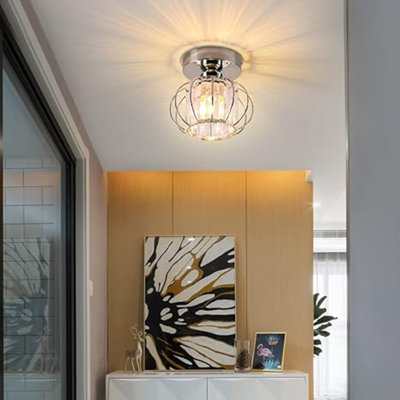 Mini Crystal Ceiling Light Chrome Semi Flush Mount Ceiling Light Fitting Small Chandelier Lamp