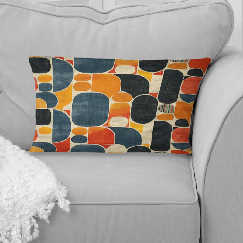 Coussin lombaire orange et vert Mid-Century géométrique - couleurs Mid-Century