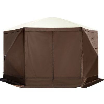 Camping Gazebo Screen Tent, 12*12Ft, 6 Sided Pop-Up Canopy Shelter Tent With Mesh Windows, Portable Carry Bag, Stakes, Large Shade Tents For Outdoor Camping, Lawn And Backyard