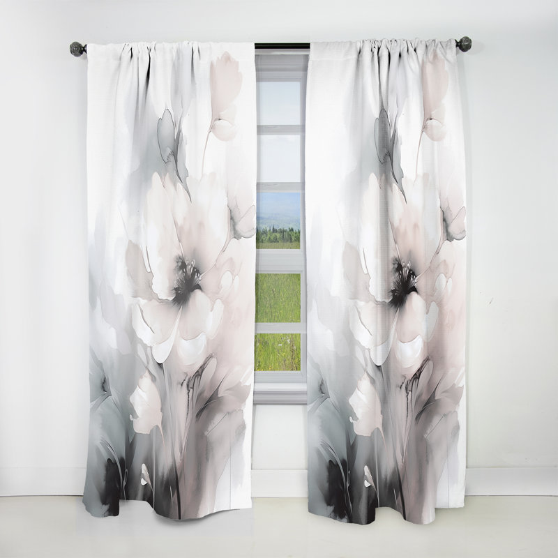 Soft Light Grey Flowers I - Traditional Curtain - Velvet Room Darkening - 1 panel, 52" W x 120" L