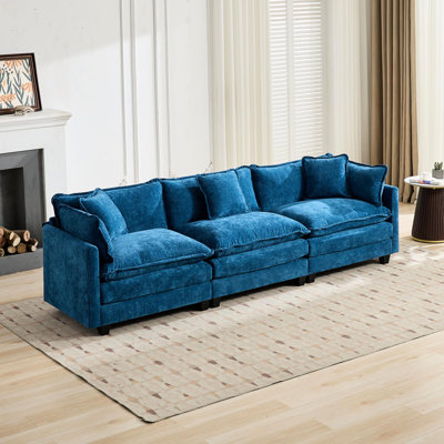 Cloud 3 Seats, Blue Modern Sectional Couch, Comfy Double Layer Seat Cushion, Breathable Chenille, For Living Room Bedroom And Apartment, American Design, Medium - Soft Seat, Cushion Back, Modular