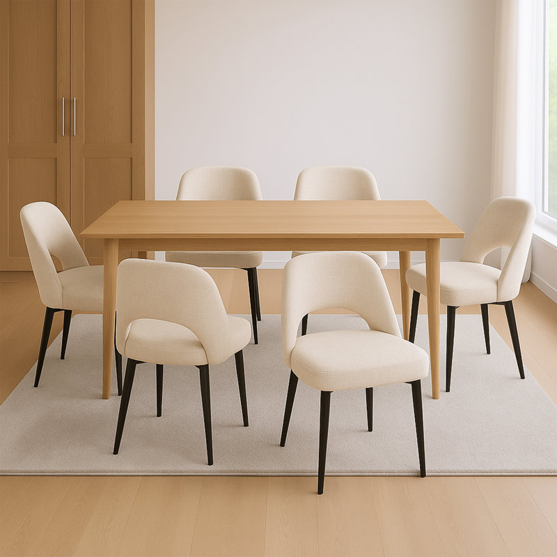 Modern Upholstered Dining Chair with Curved Back & Metal Legs, Begie