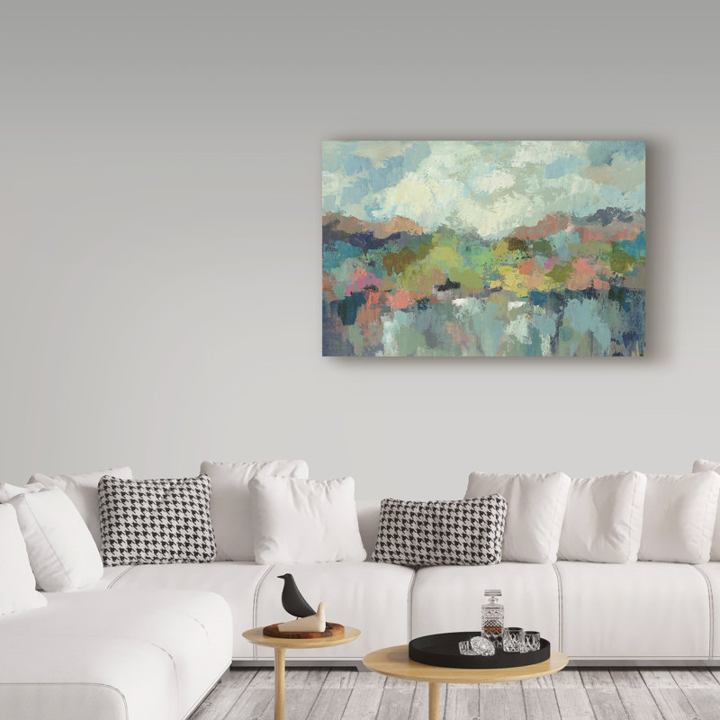 « abstract lakeside », reproduction de peinture à l’acrylique sur toile tendue, H 22 po x l 32 po x P 2 po
