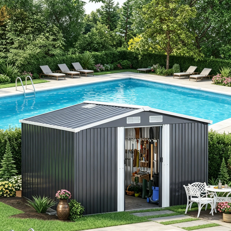 Garden Tool Storage Shed, Charcoal Black
