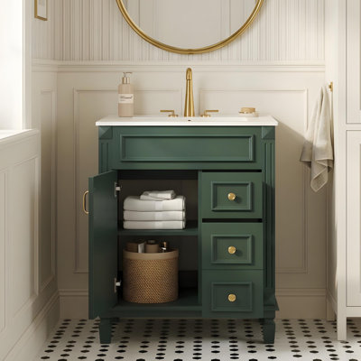 Meuble-lavabo de salle de bain avec lavabo en céramique et rangement polyvalent