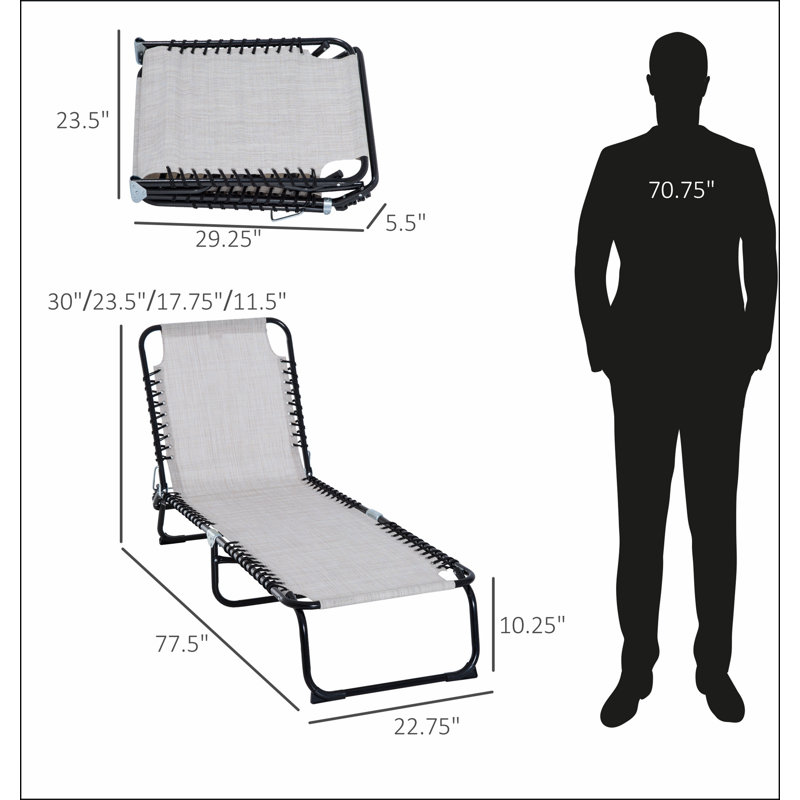 Folding Chaise Lounge Pool Chair, Patio Sun Tanning Chair, Outdoor Lounge Chair with 4-Position Reclining Back, Breathable Mesh Seat for Beach, Yard, Patio
