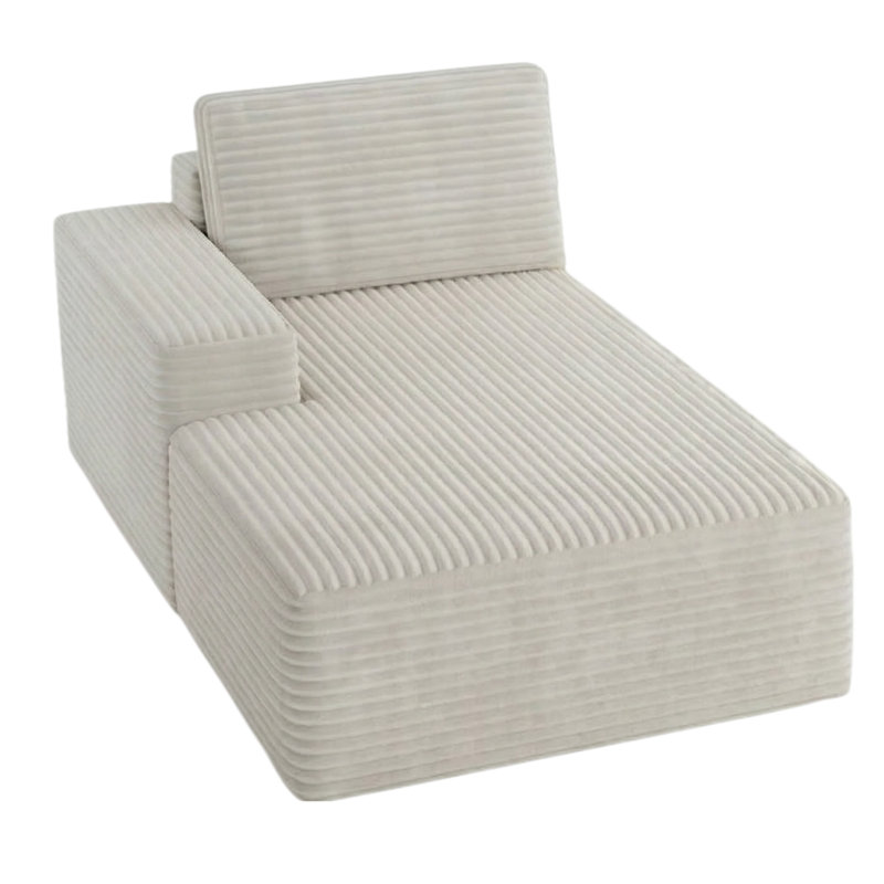 Chaise longue 71 po en velours côtelé à accoudoirs simples pour salon, Blanc