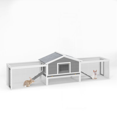 2-Storey Large Wooden Rabbit Hutch Pet House with Ramps, Lockable Doors, Run Area and Asphalt Roof for Outdoor Use,Easy to Assemble and Durable with  Cleaning Tray and Waterproof Roof