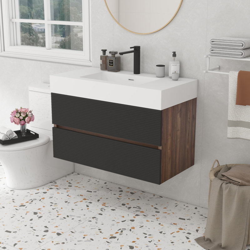 Meuble-lavabo flottant mural 36 po, Blanc