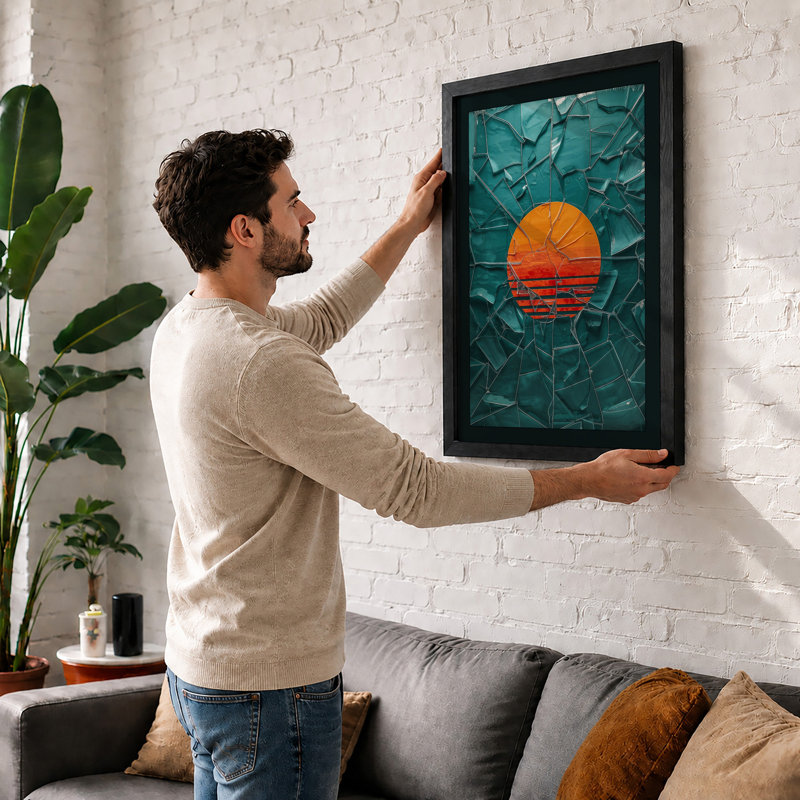 Sun in Fragments Geometric - Framed Print, A4 - 29.7 x 21.0 cm, Black