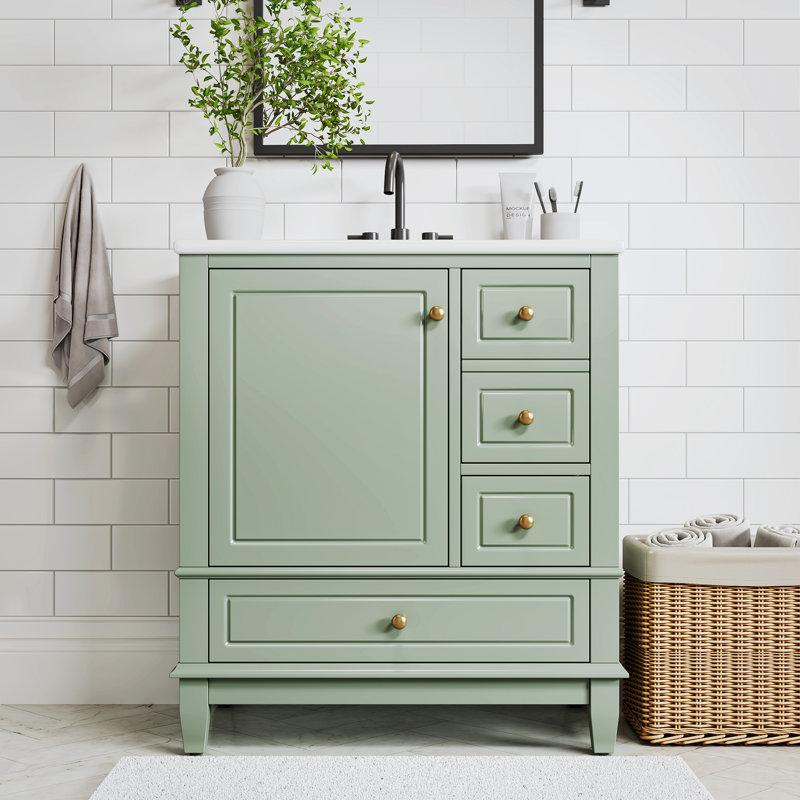 Meuble-lavabo avec lavabo en céramique Heather, Vert clair
