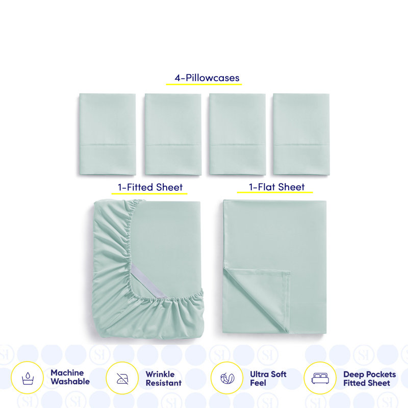 Ensemble de draps luxueux en microfibre douce avec taies d'oreiller en prime, Porcelaine bleue