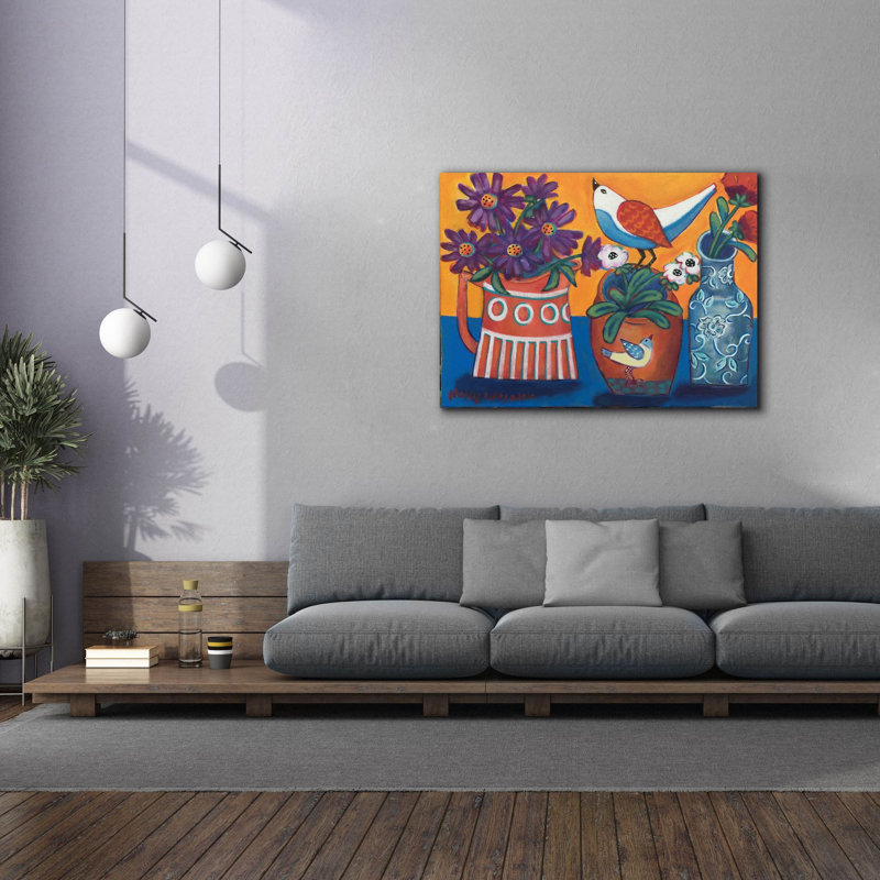 «Orange and Blue Vases» par Holly Wojhan, art mural sur toile, H 40 po x l 54 po x P 1,5 po