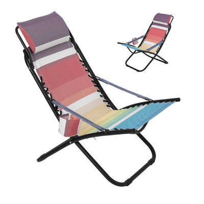 Chaise longue pliante pour l'extérieur avec porte-gobelet et appui-tête