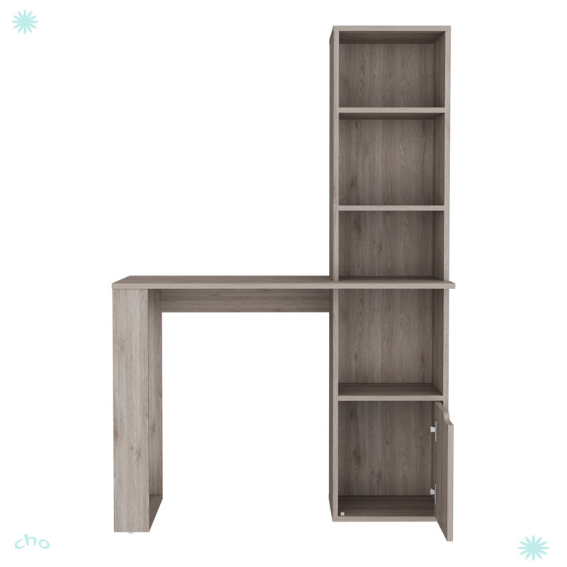 Ripley Writing Desk With Bookcase and Cabinet, Office, Gray