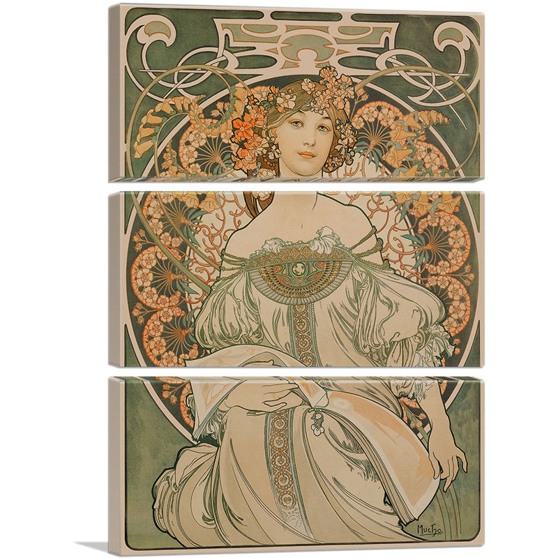 «Champenois Imprimeur-Editeur - Green 1897» par Alphonse Mucha, ensemble de 3 reproductions d'art sur toiles tendues